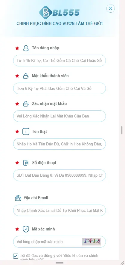 Điền thông tin đăng ký